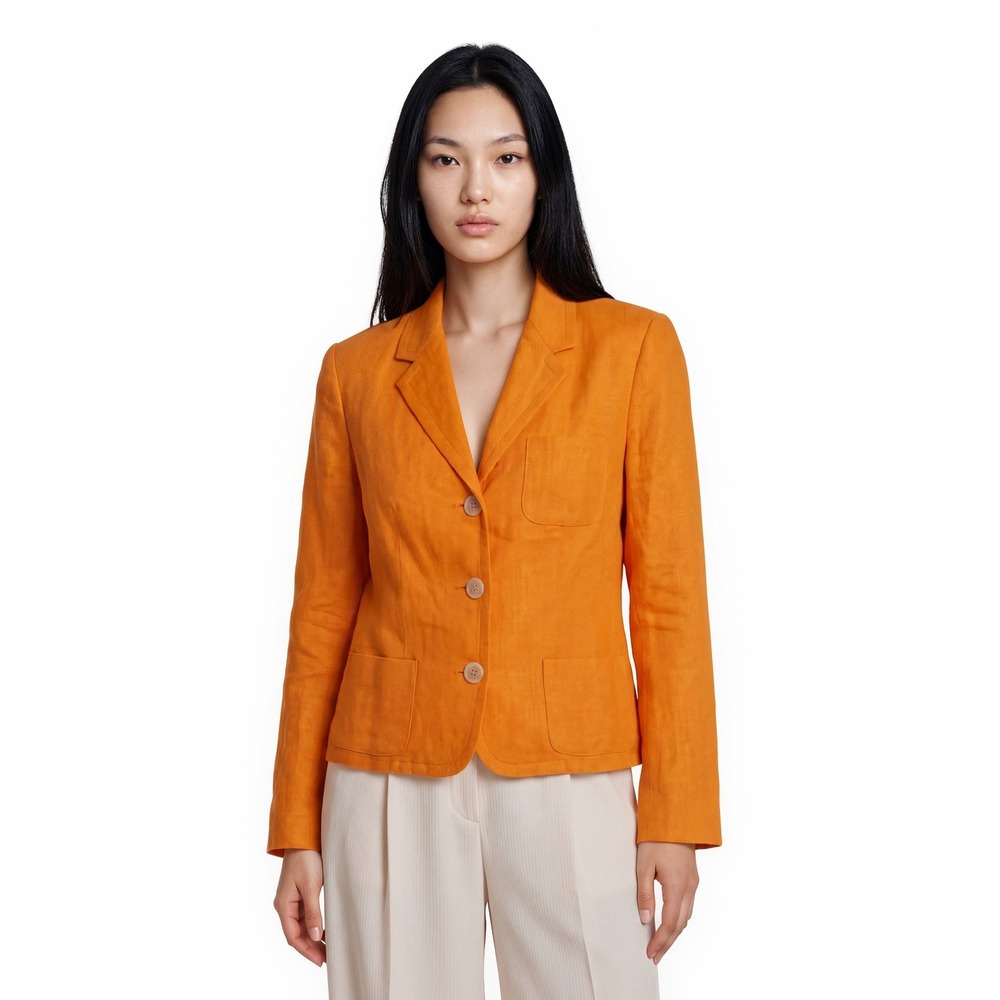 Lauren Ralph Lauren 100% Linen Blazer Women's Size 14 Orange 3 Button Lined